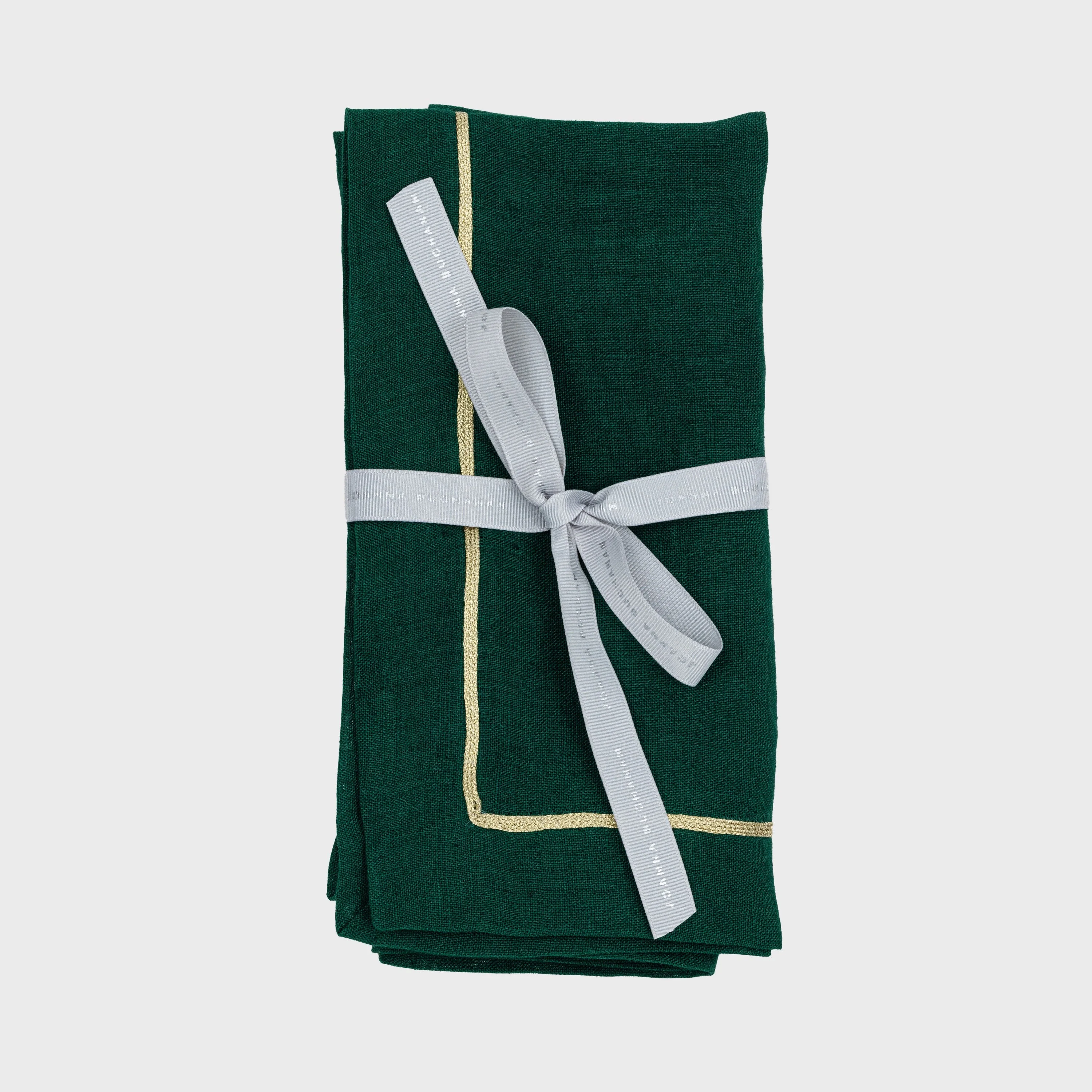 Image of Gold trim dinner napkins, hunter green, set of two