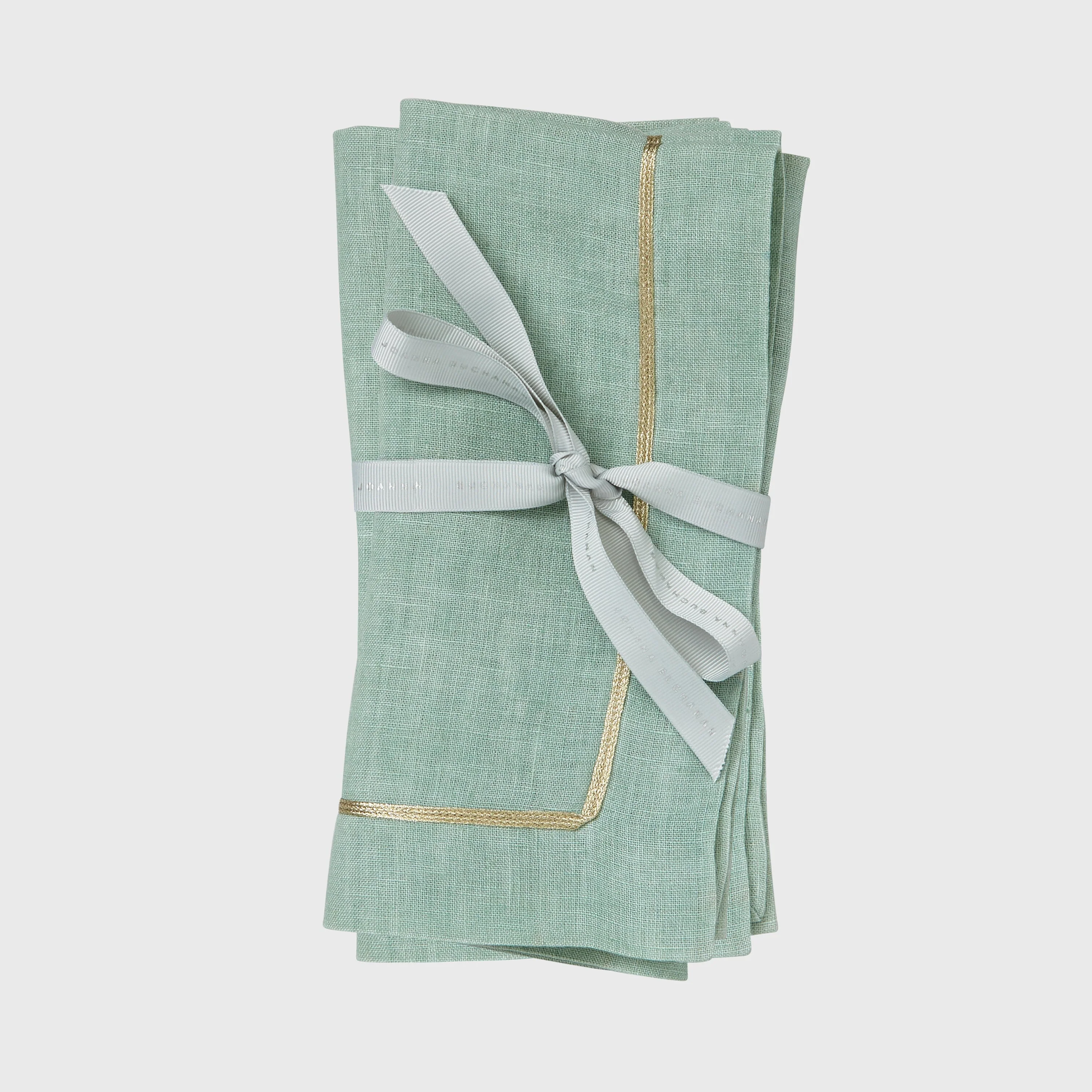 Image of Gold trim dinner napkins, seafoam, set of two