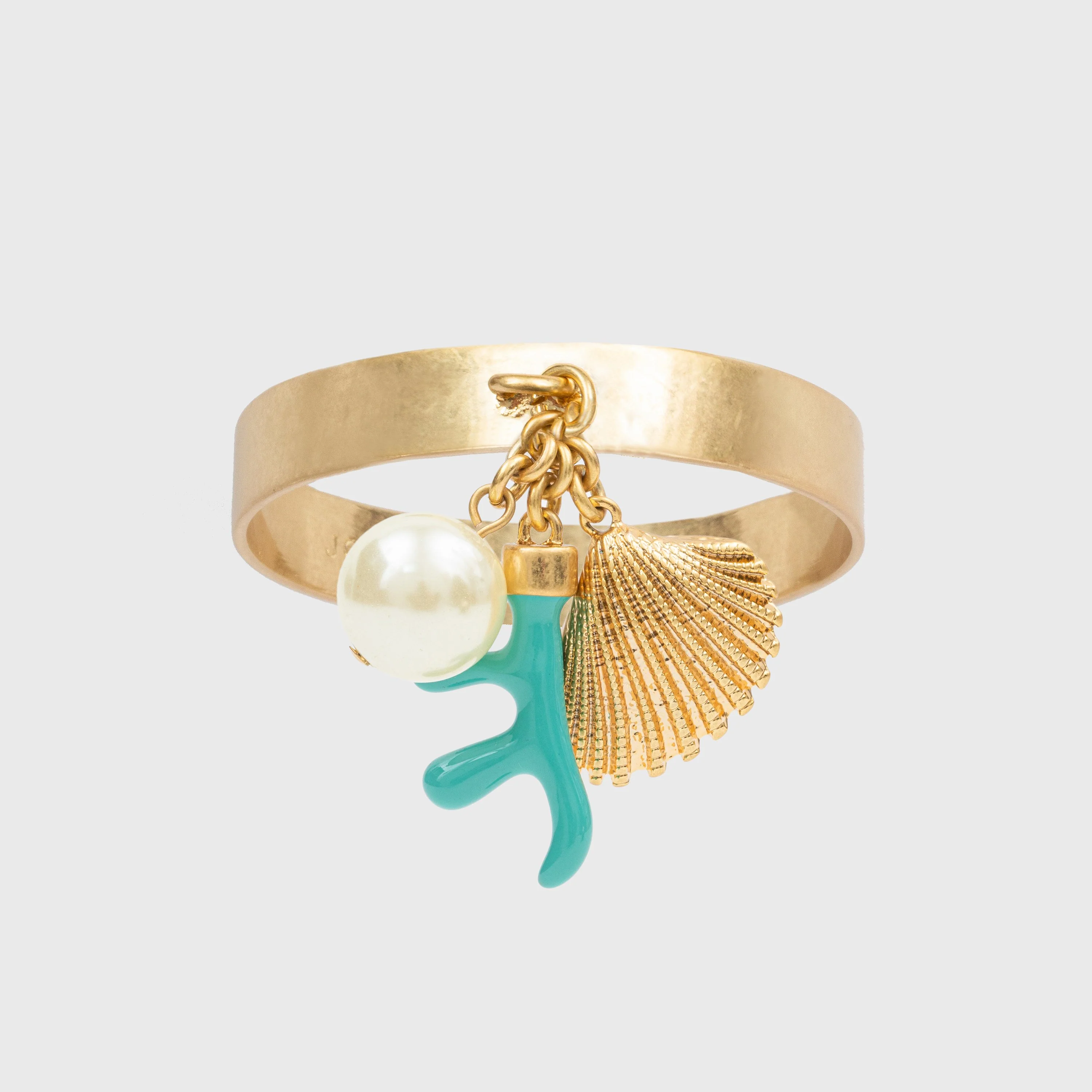 Image of Coral and shell skinny napkin rings, turquoise, set of four