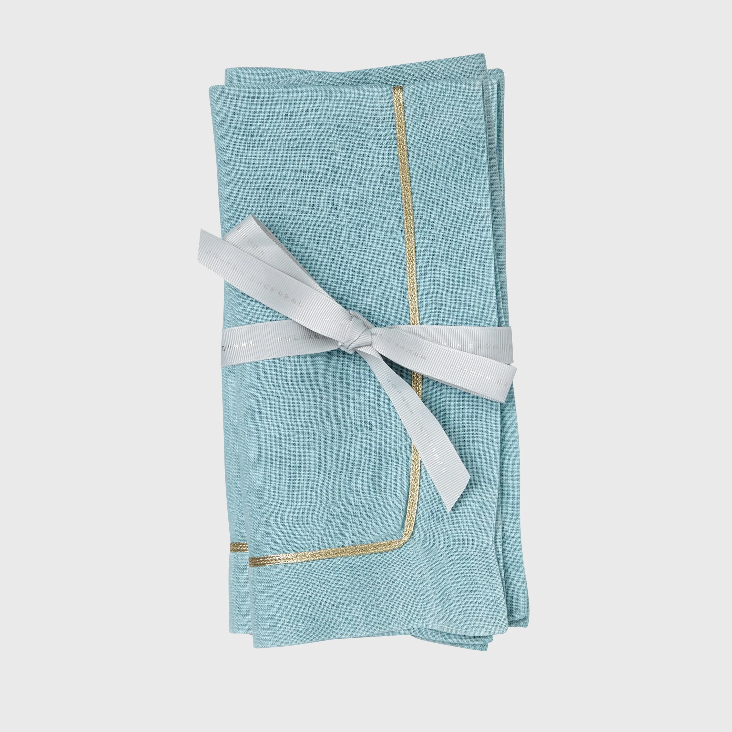 Image of Gold trim dinner napkins, duck egg blue, set of two