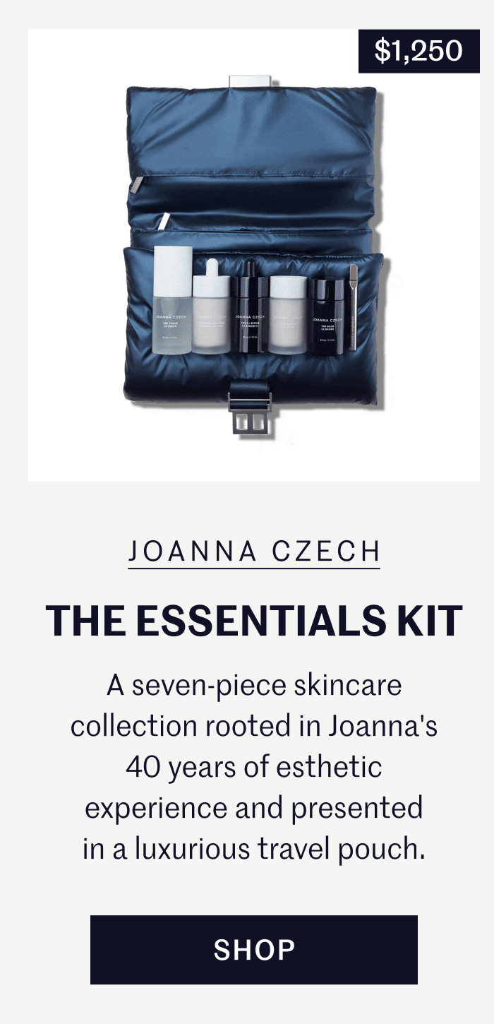 The Essentials Kit | $1,250 A seven-piece skincare collection rooted in Joanna's 40 years of esthetic experience and presented in a luxurious travel pouch. Shop