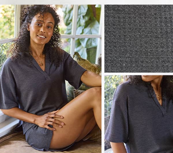 waffle sleepwear detail images in color 'black heather'