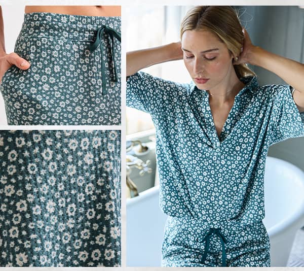 waffle sleepwear detail images in color 'island floral'