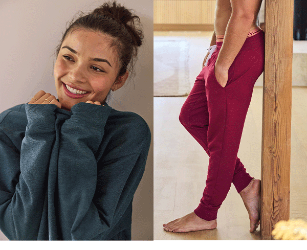 men's and women's loungewear detail images on models