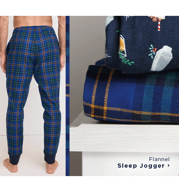Laydown of and model in flannel sleep jogger / Flannel sleep jogger