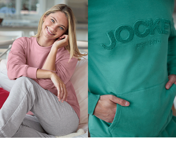 men's and women's loungewear detail images on models