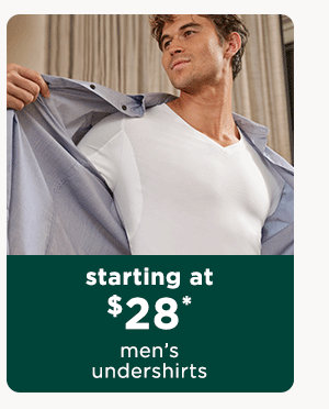 starting at $28 men's undershirts