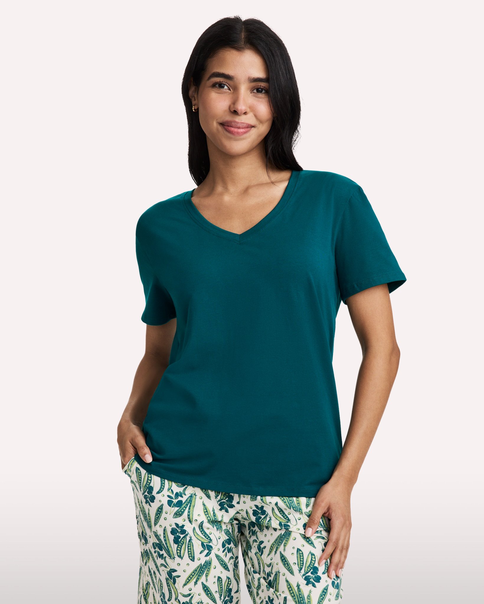 Organic Cotton Stretch Short Sleeve V-Neck Top