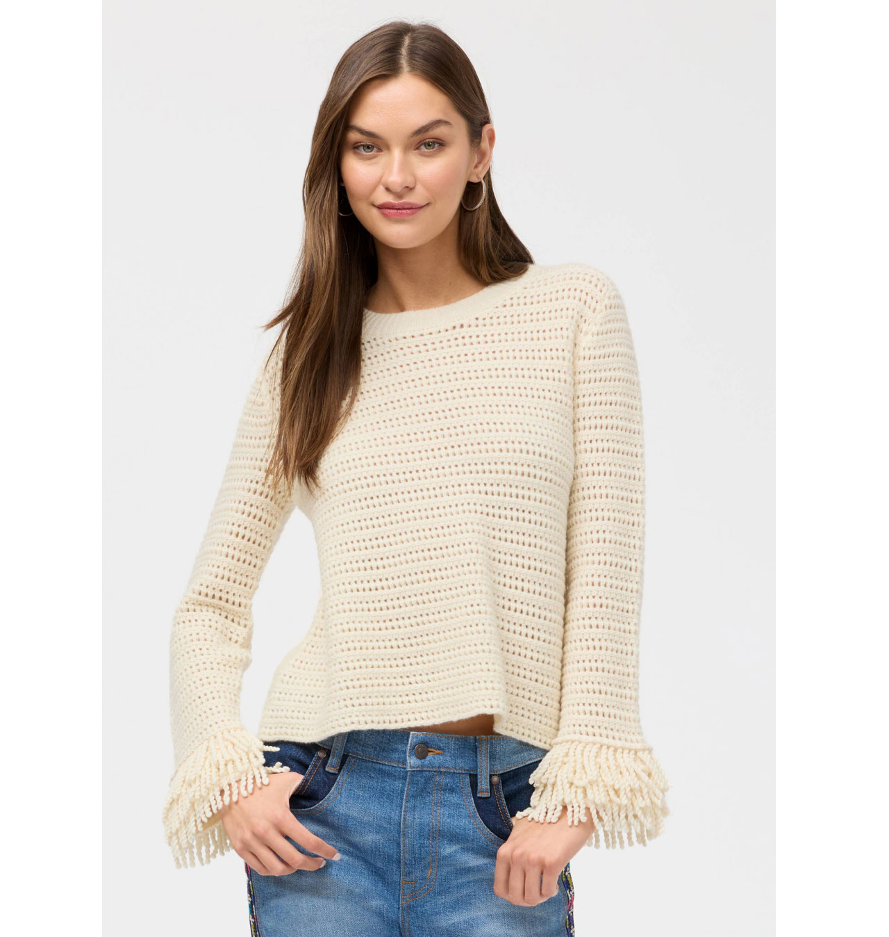 LAYERED FRINGE CREW NECK SWEATER