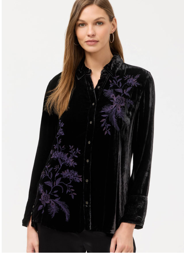 VELVET BUTTON DOWN SHIRT