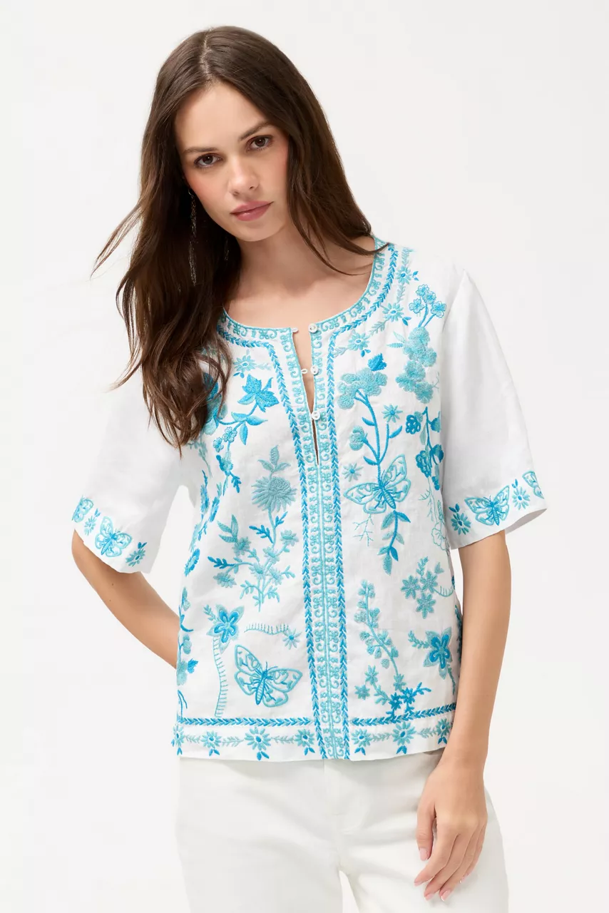 FIONA SPLIT NECK LINEN BLOUSE