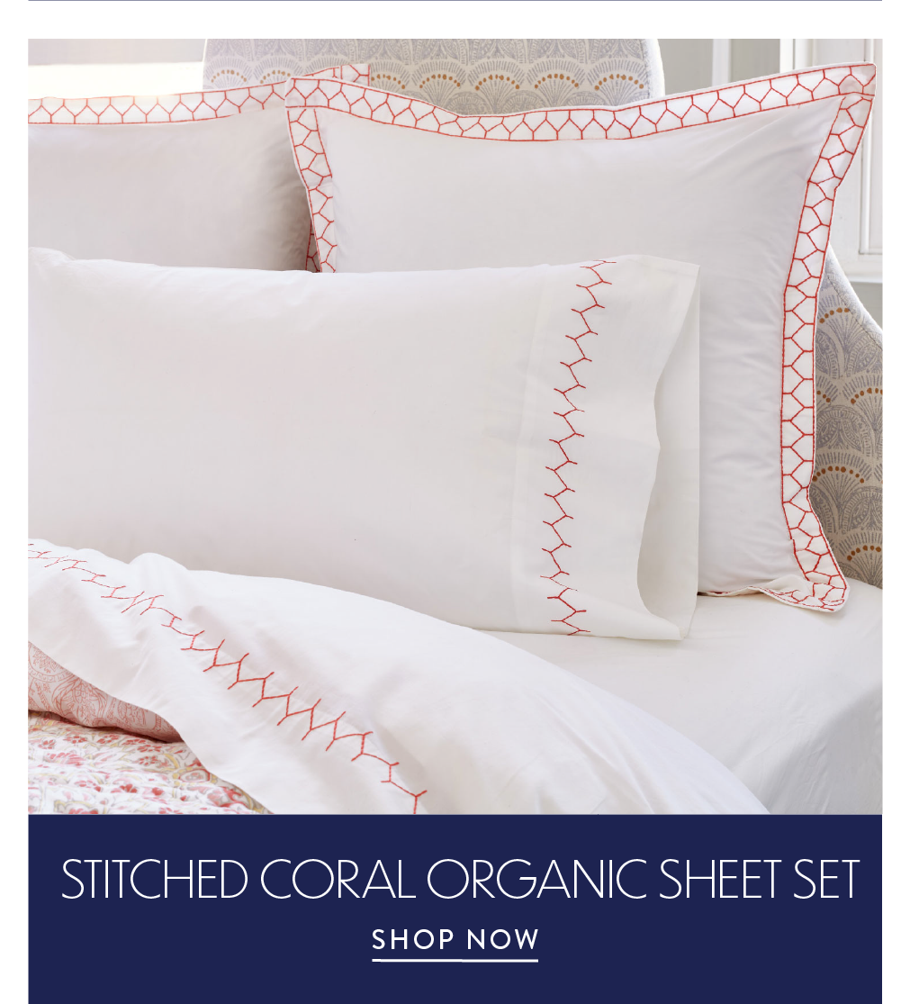 Stitched Coral Organic Sheet Set