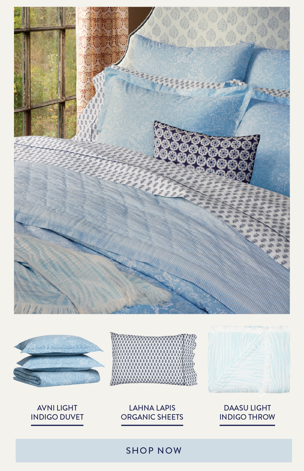 Avni Light Indigo Bed