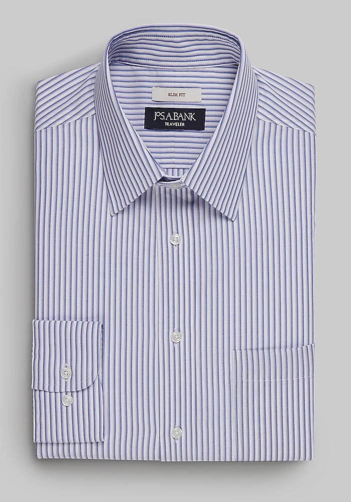 Traveler® Collection Slim Fit Point Collar Stripe Dress Shirt CLEARANCE