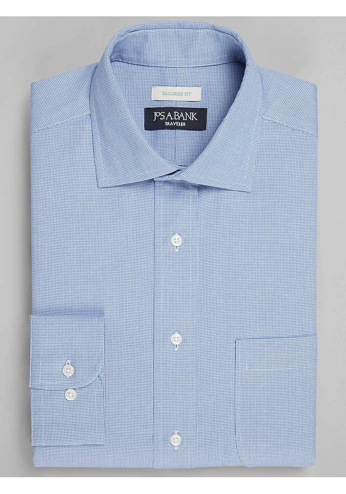 Traveler® Collection Tailored Fit Spread Collar Tattersall Dress Shirt