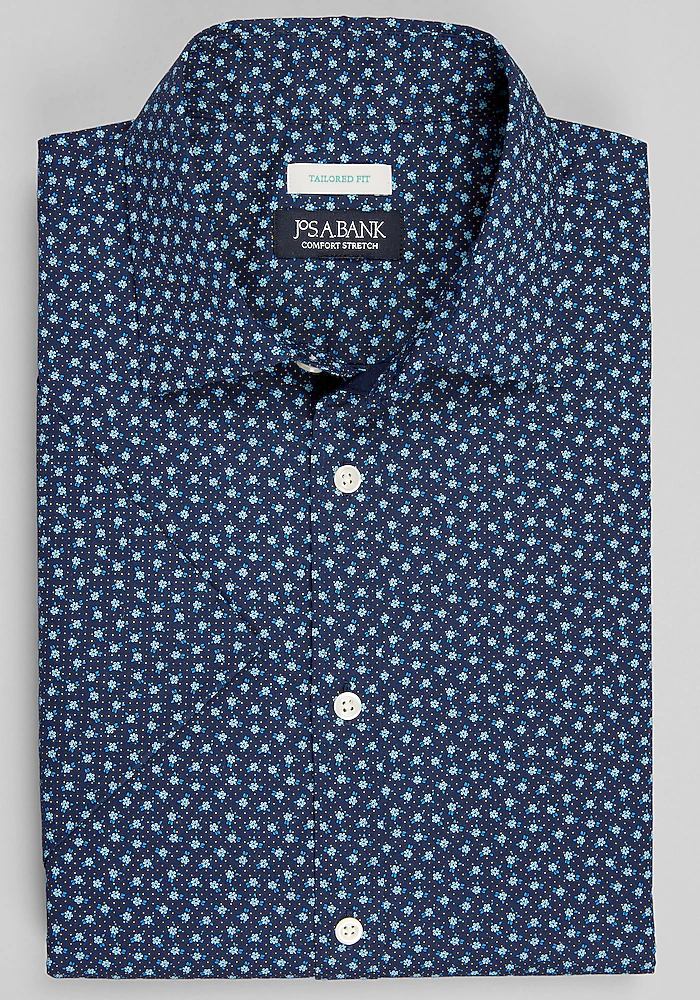 Jos. A. Bank Tailored Fit Daisy Dots Short Sleeve Sportshirt CLEARANCE