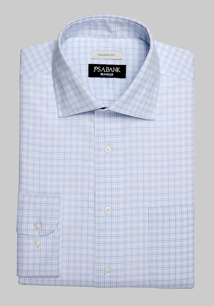 Traveler® Collection Tailored Fit Spread Collar Check Dress Shirt - Big & Tall