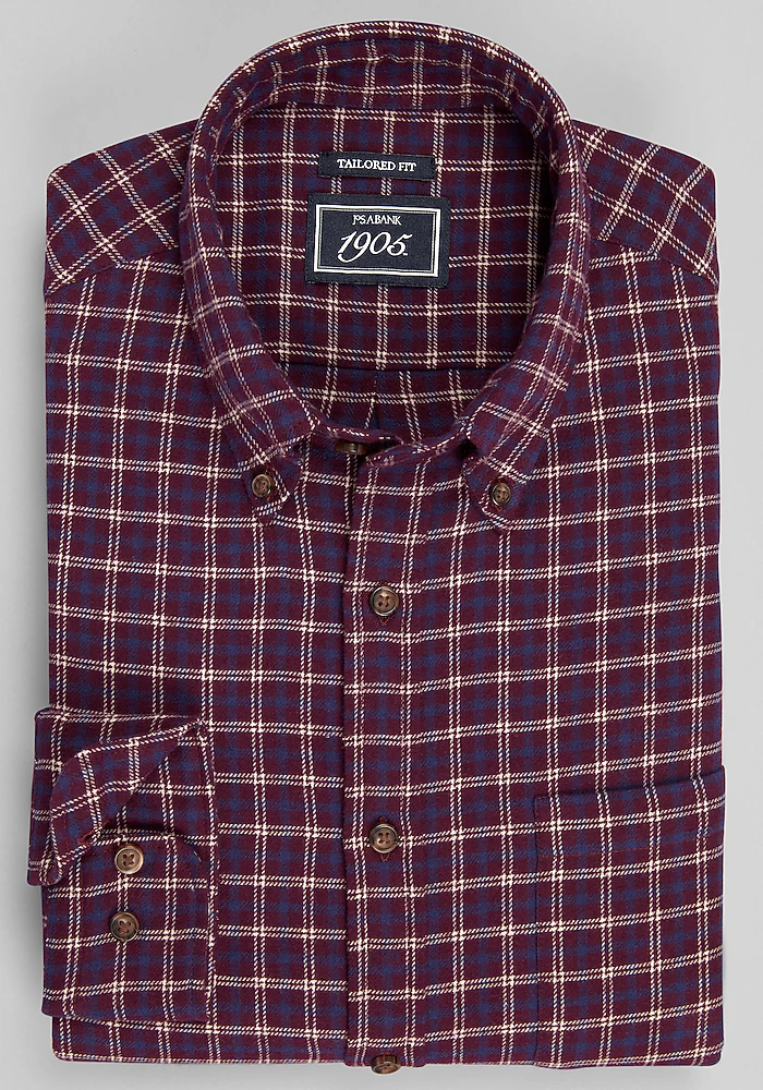 1905 Collection Tailored Fit Medium Check Flannel Sportshirt CLEARANCE