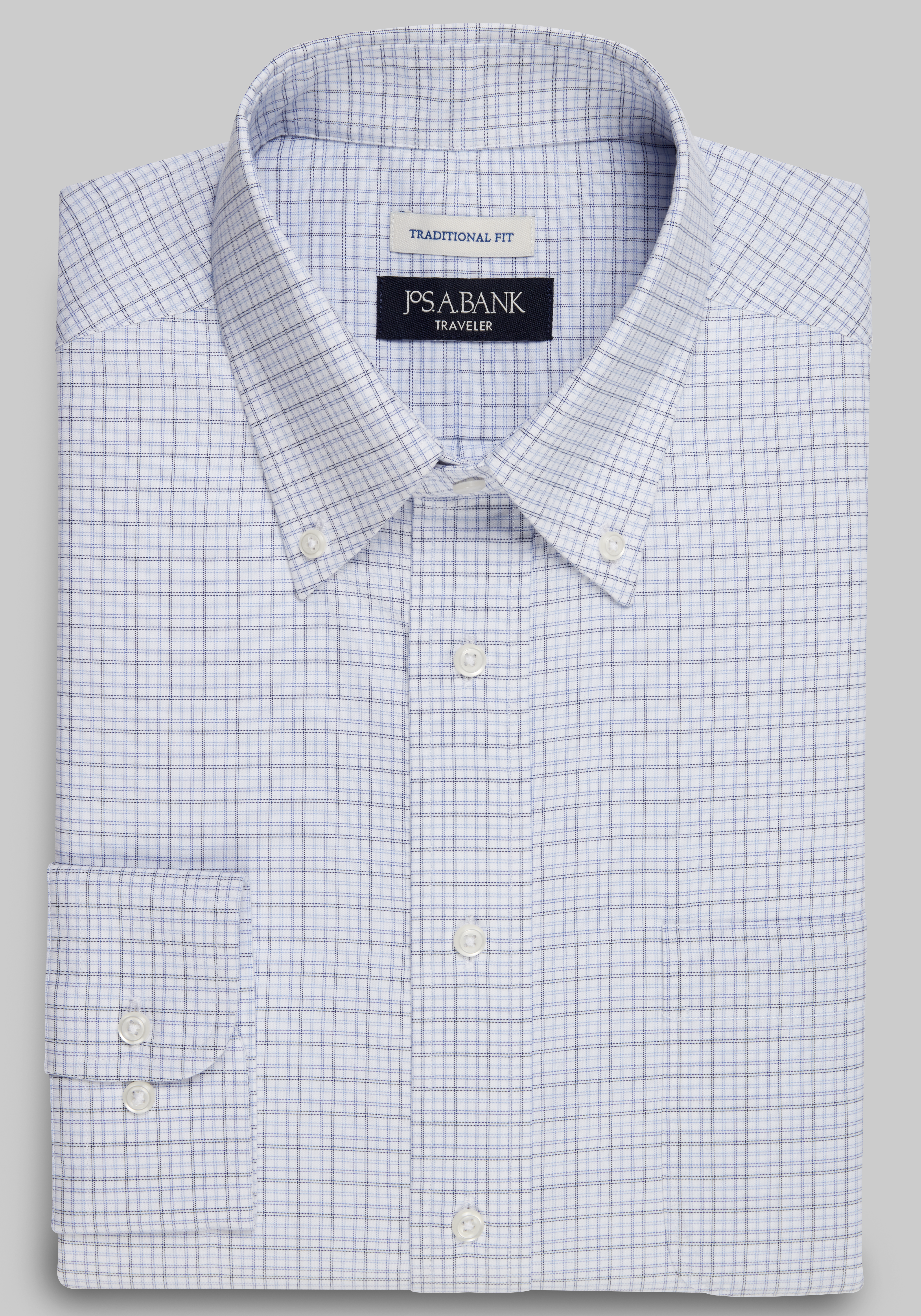 Traveler® Collection Traditional Fit Button-Down Collar Check Dress Shirt CLEARANCE