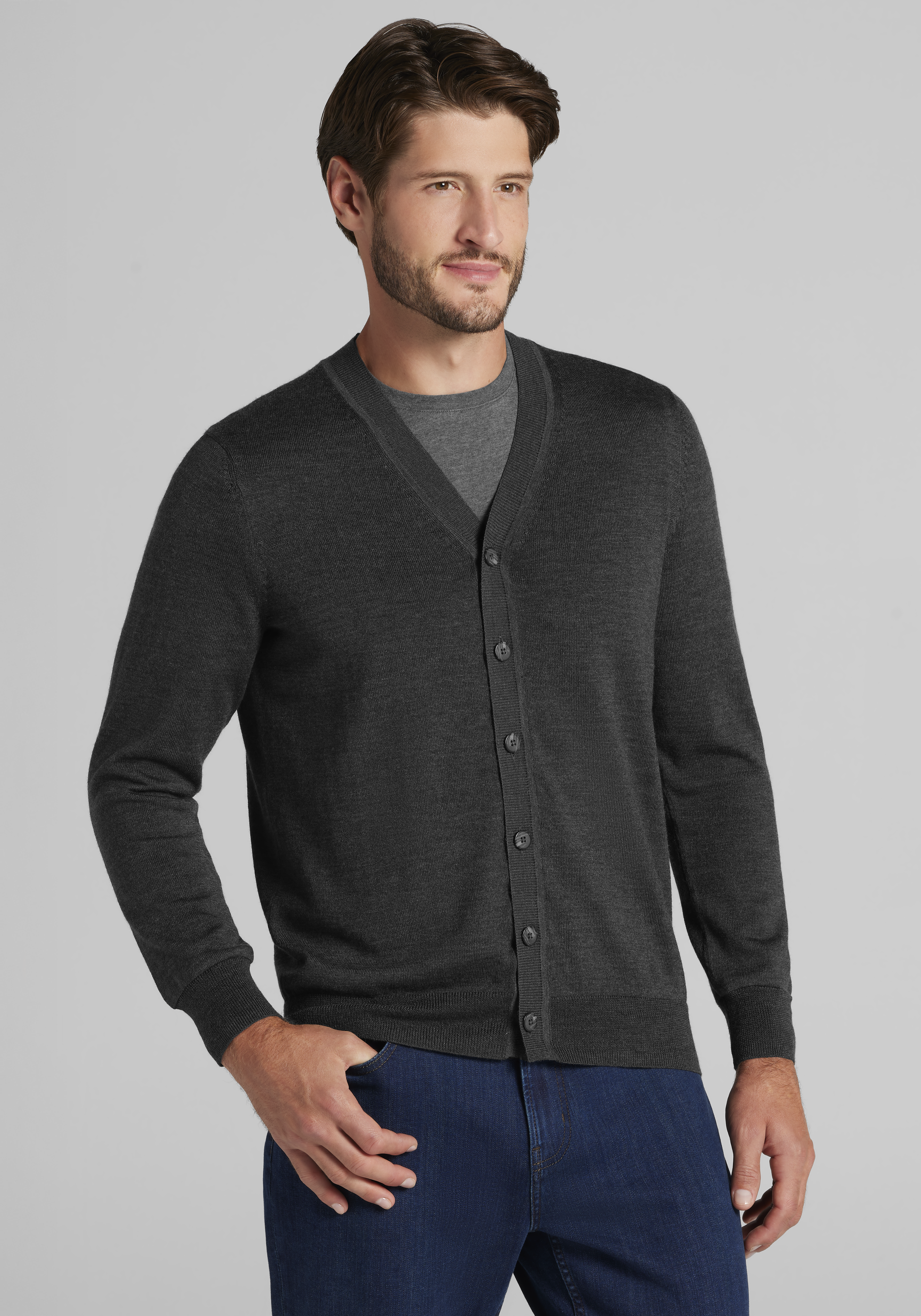 Traveler® Collection Tailored Fit Merino Wool Cardigan Sweater CLEARANCE