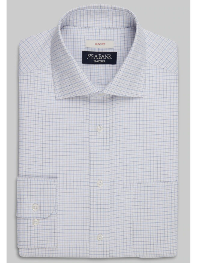 Traveler® Collection Slim Fit Spread Collar Plaid Dress Shirt CLEARANCE