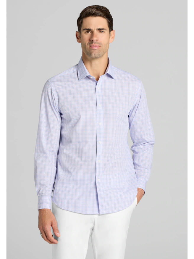 1905 Collection Tailored Fit Long Sleeve Small Check Button Up Shirt