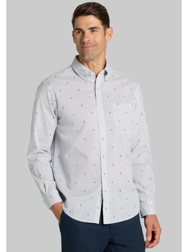 Jos. A. Bank Tailored Fit Linen Blend Nautical Pinstripe Button Up Shirt
