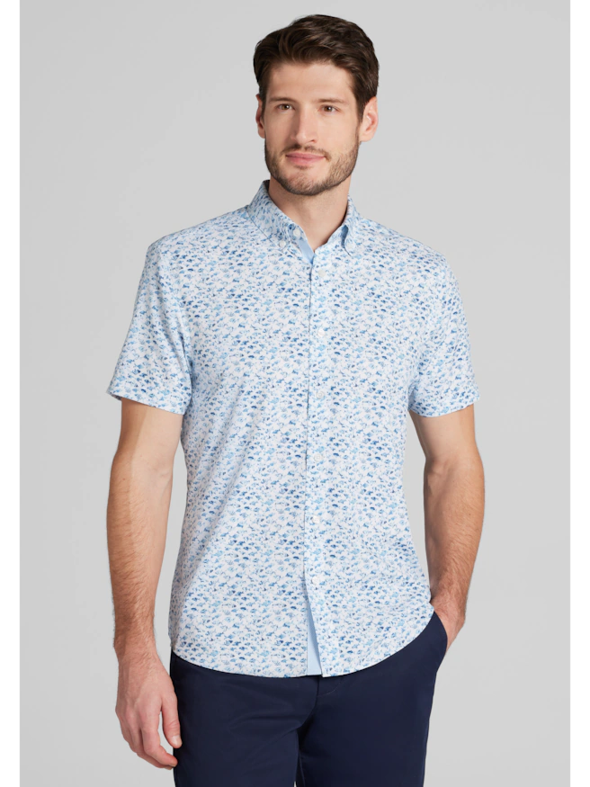 Con.Struct Slim Fit Fish 4-Way Stretch Short Sleeve Button Up Shirt