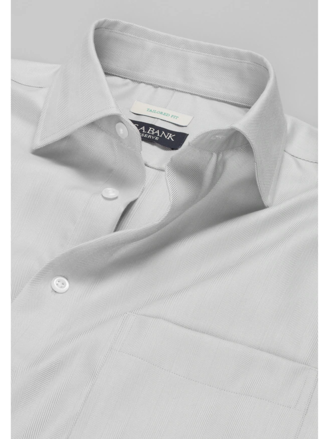 Reserve Collection Tailored Fit Solid Herringbone Dress Shirt