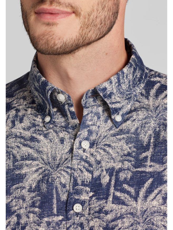 Reserve Collection Tailored Fit Faded Palm Tree Linen Button Up Shirt