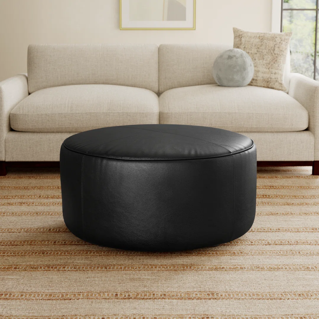 Murano Genuine Leather 37" Round Ottoman
