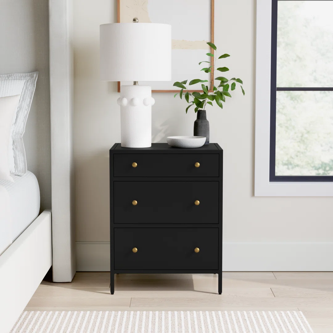 Julina 3 - Drawer Iron Nightstand in Black