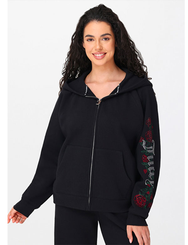 Roses Oversized Zip Front Hoodie