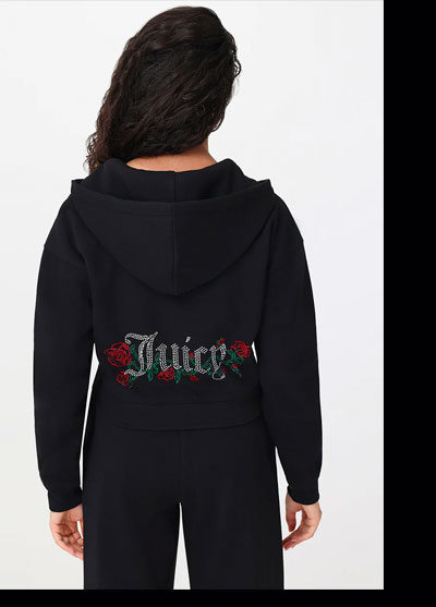 Roses Cropped Zip Front Hoodie