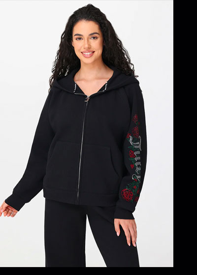 Roses Oversized Zip Front Hoodie