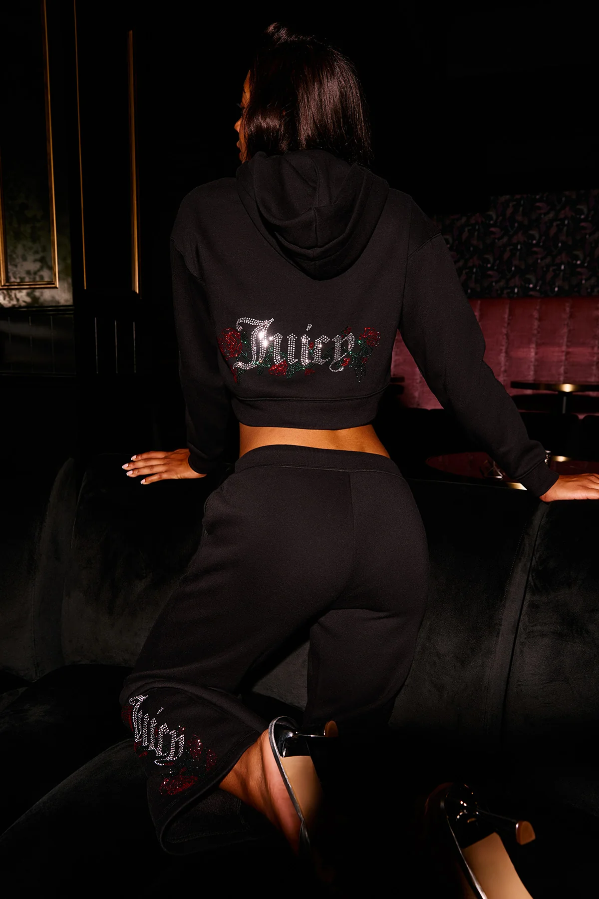 Image of Roses Cropped Zip Front Hoodie