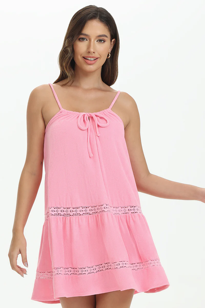 Image of Towel Terry Lace Trim Tiered Dress
