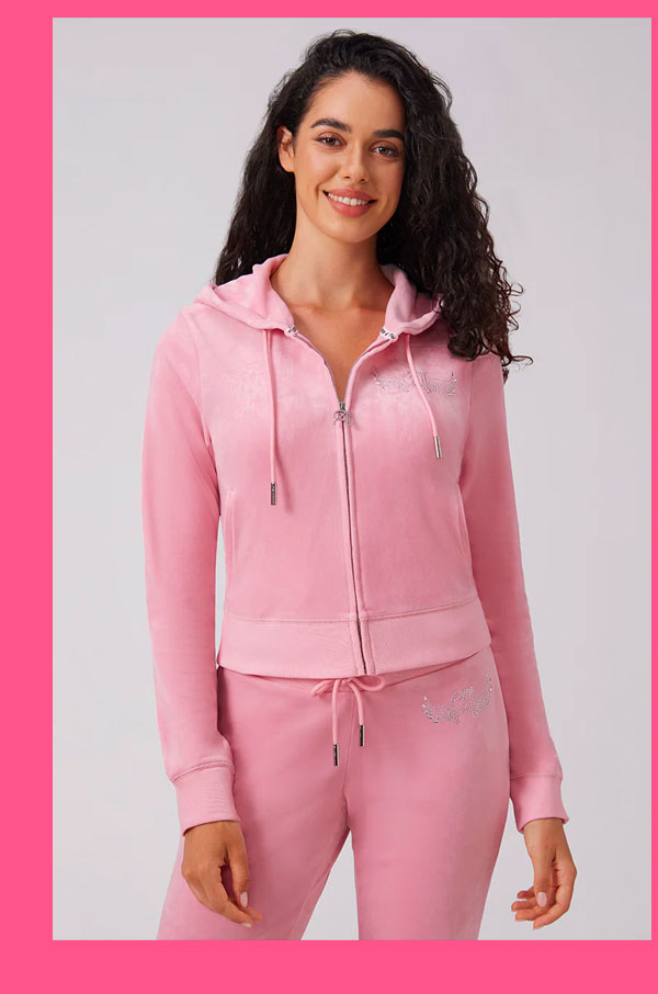 Angel Couture Big Bling Velour Hoodie – Whisper Pink