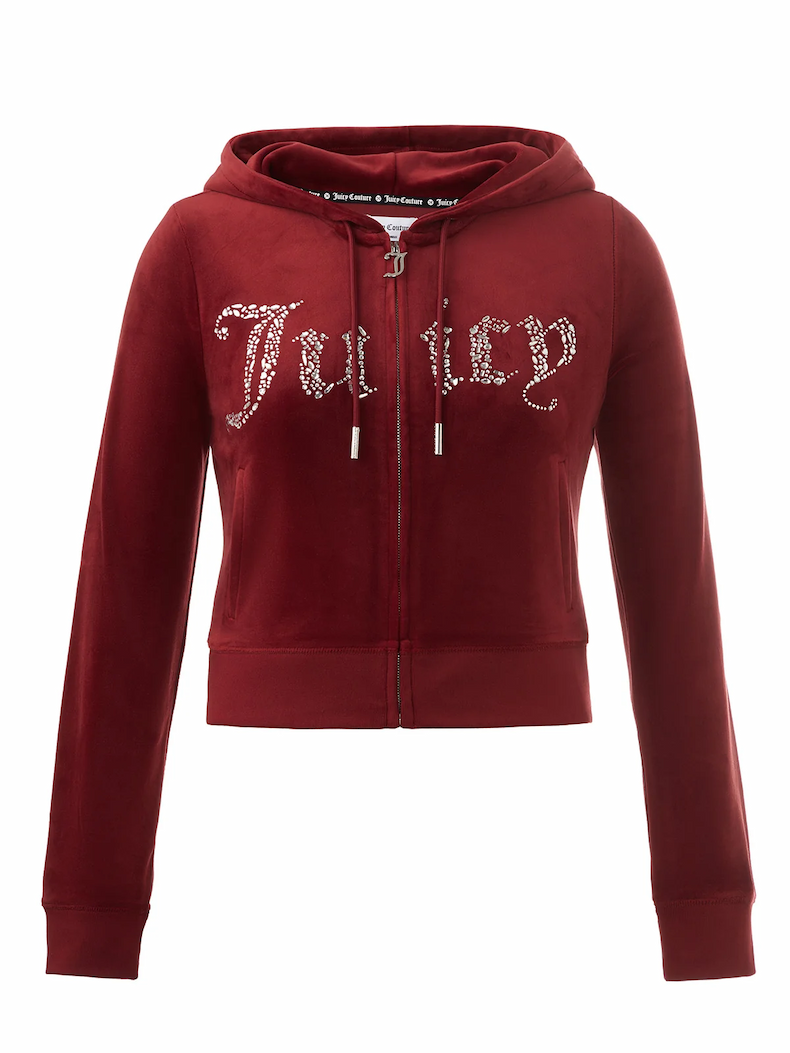  Front Mixed Crystals Velour Hoodie –&nbsp;Red Dahlia