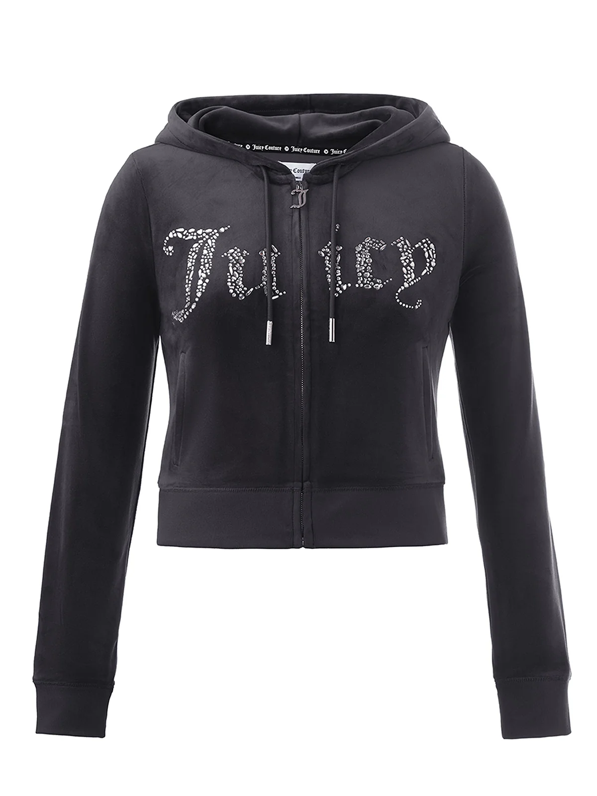 Front Mixed Crystals Velour Hoodie – Titanium