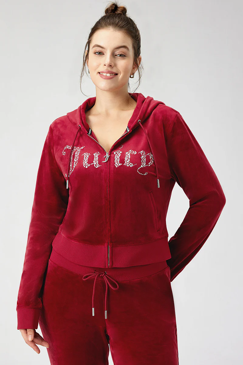 Image of Plus-Size Front Mixed Crystals Velour Hoodie