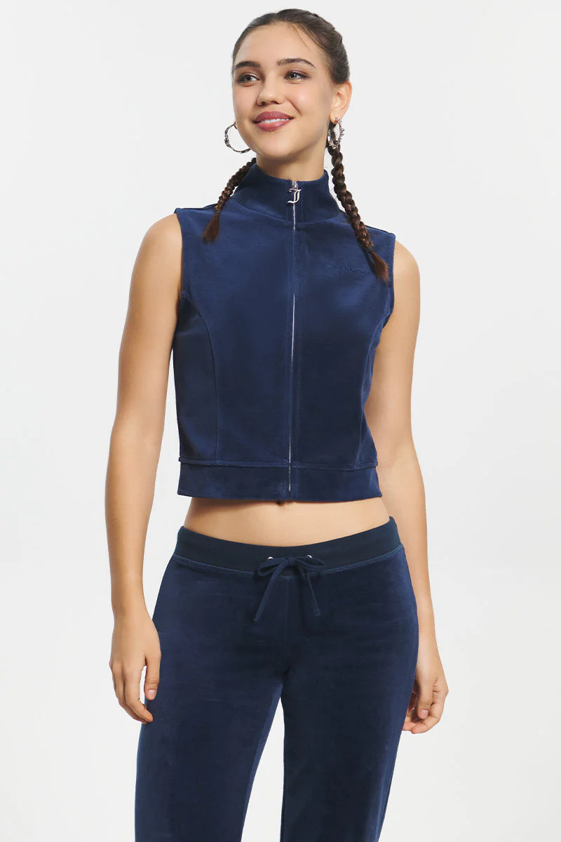 Image of Mockneck Cotton Velour Zip-Up Vest