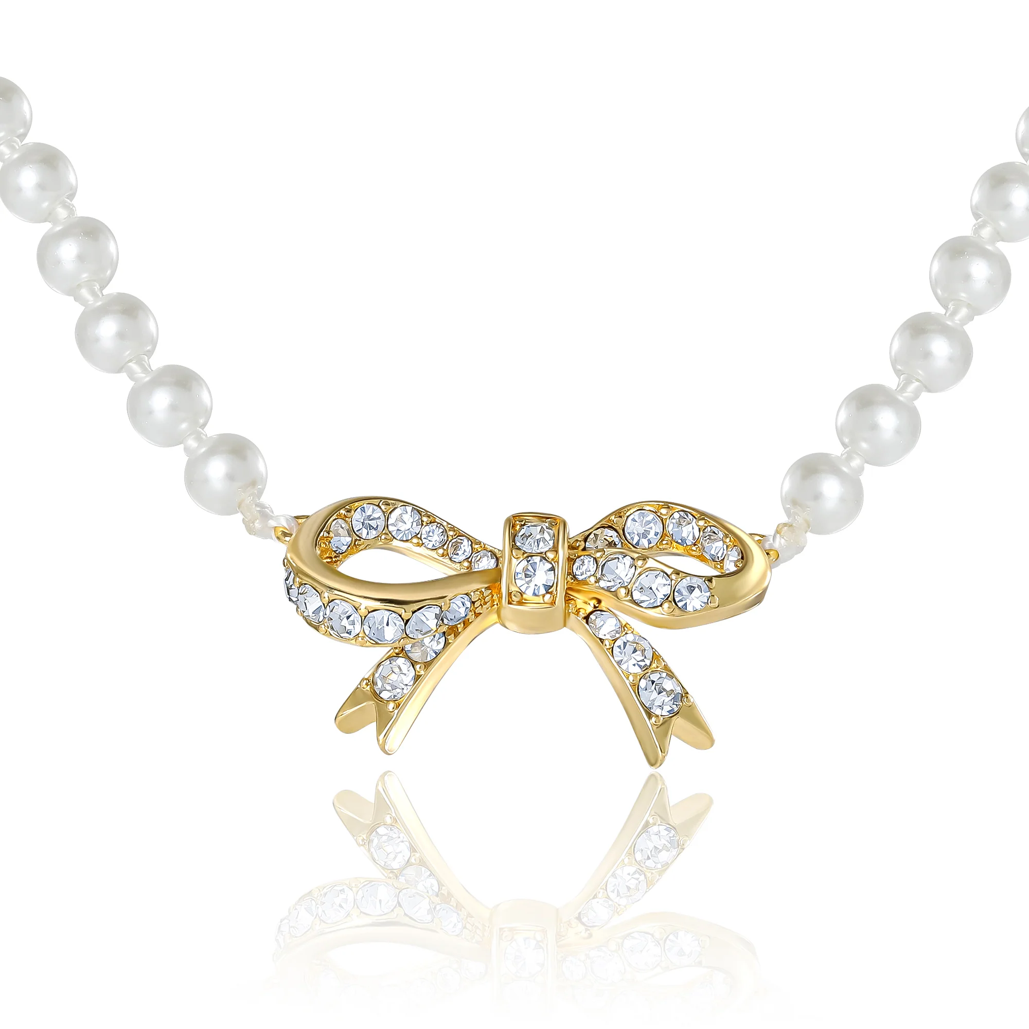 Image of Pearl Necklace with Pavé Bow