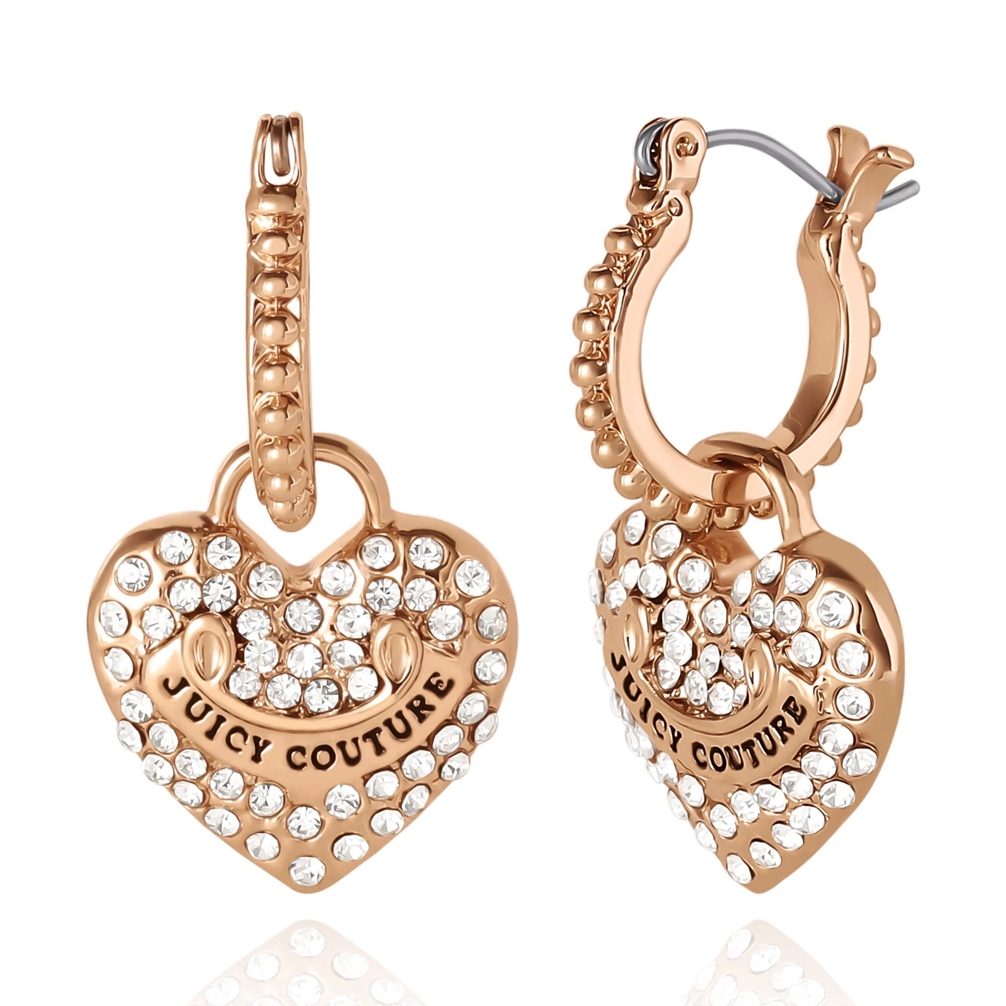 Image of Heart Charm Hoop Earrings with Crystal Accents