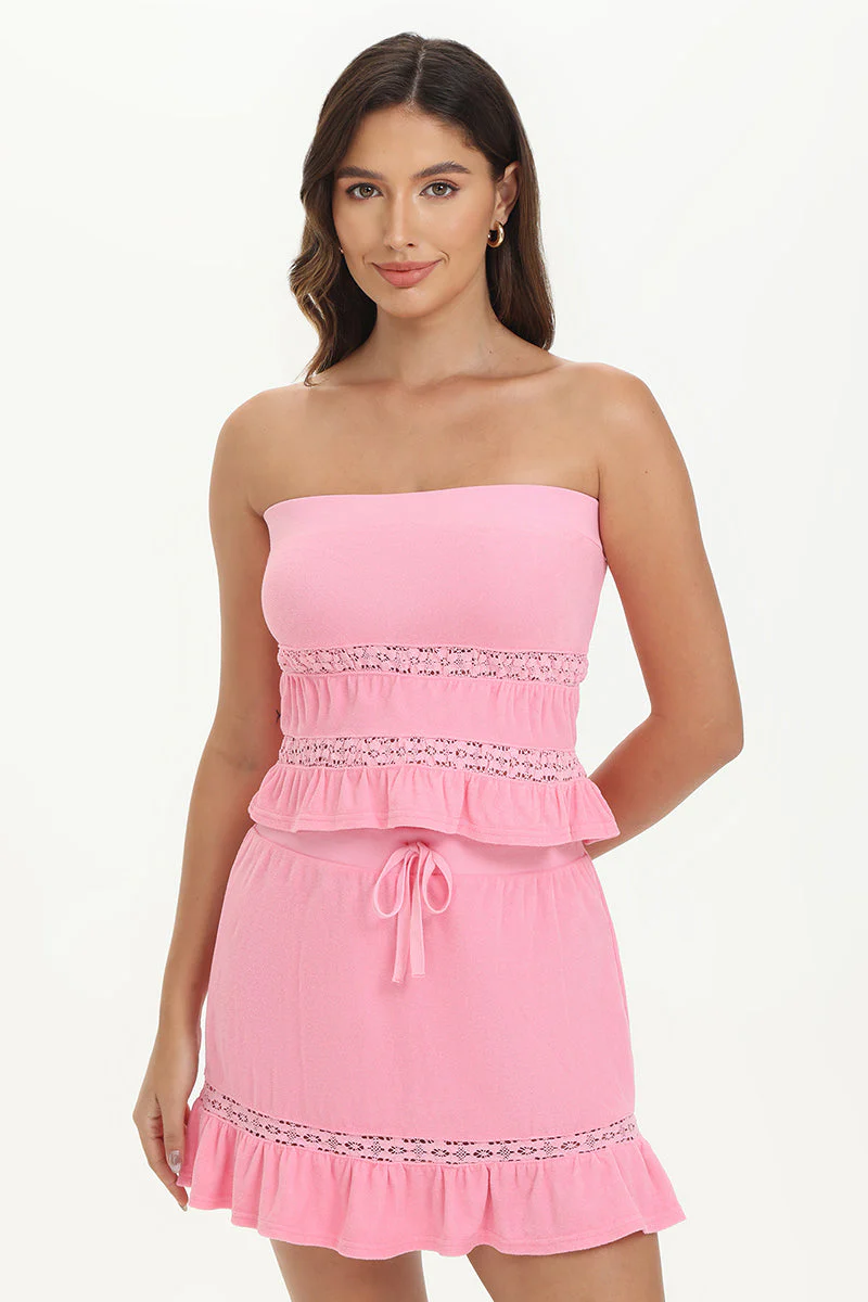 Image of Towel Terry Lace Trim Tube Top