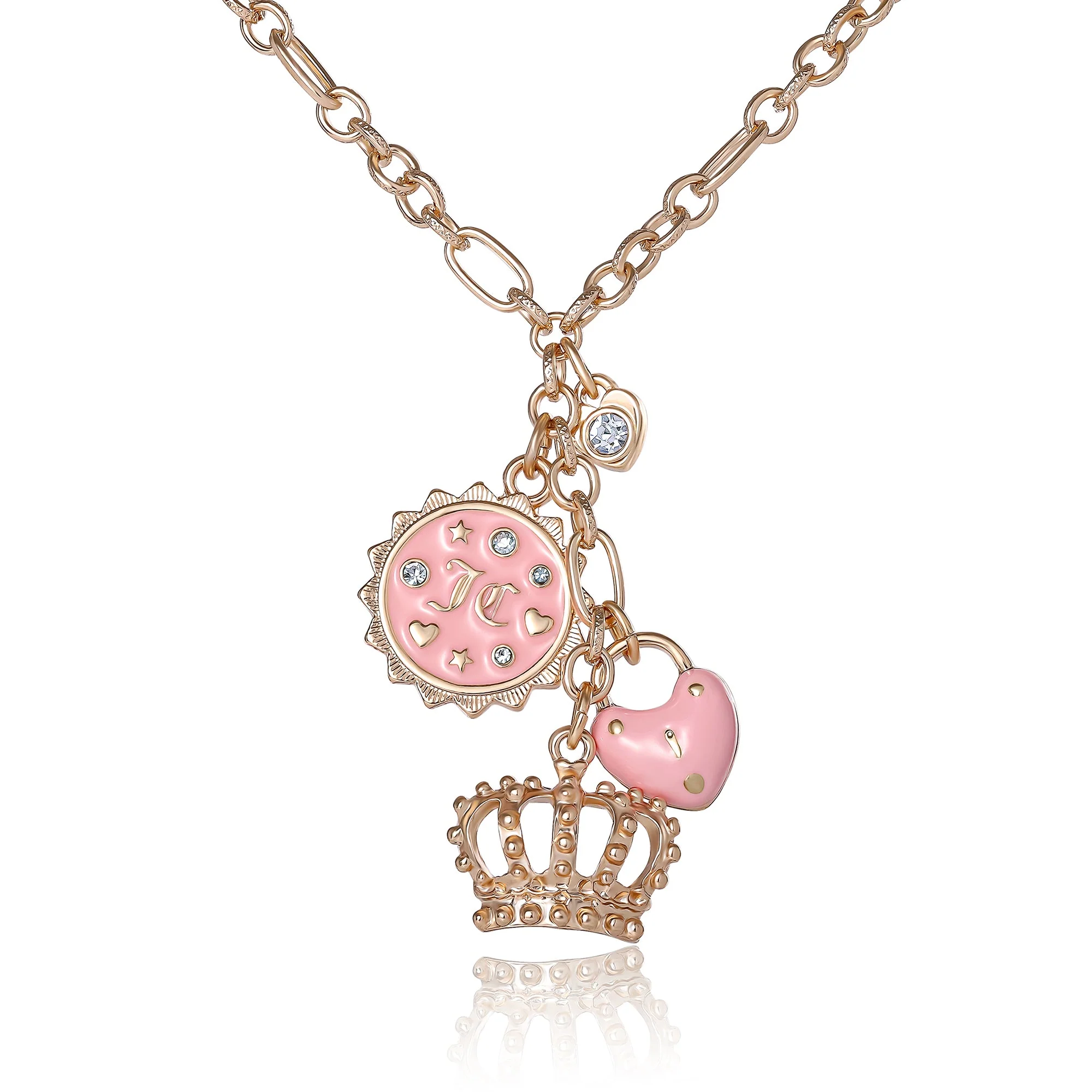 Image of Layered Charm Necklace with Pink Enamel Accents