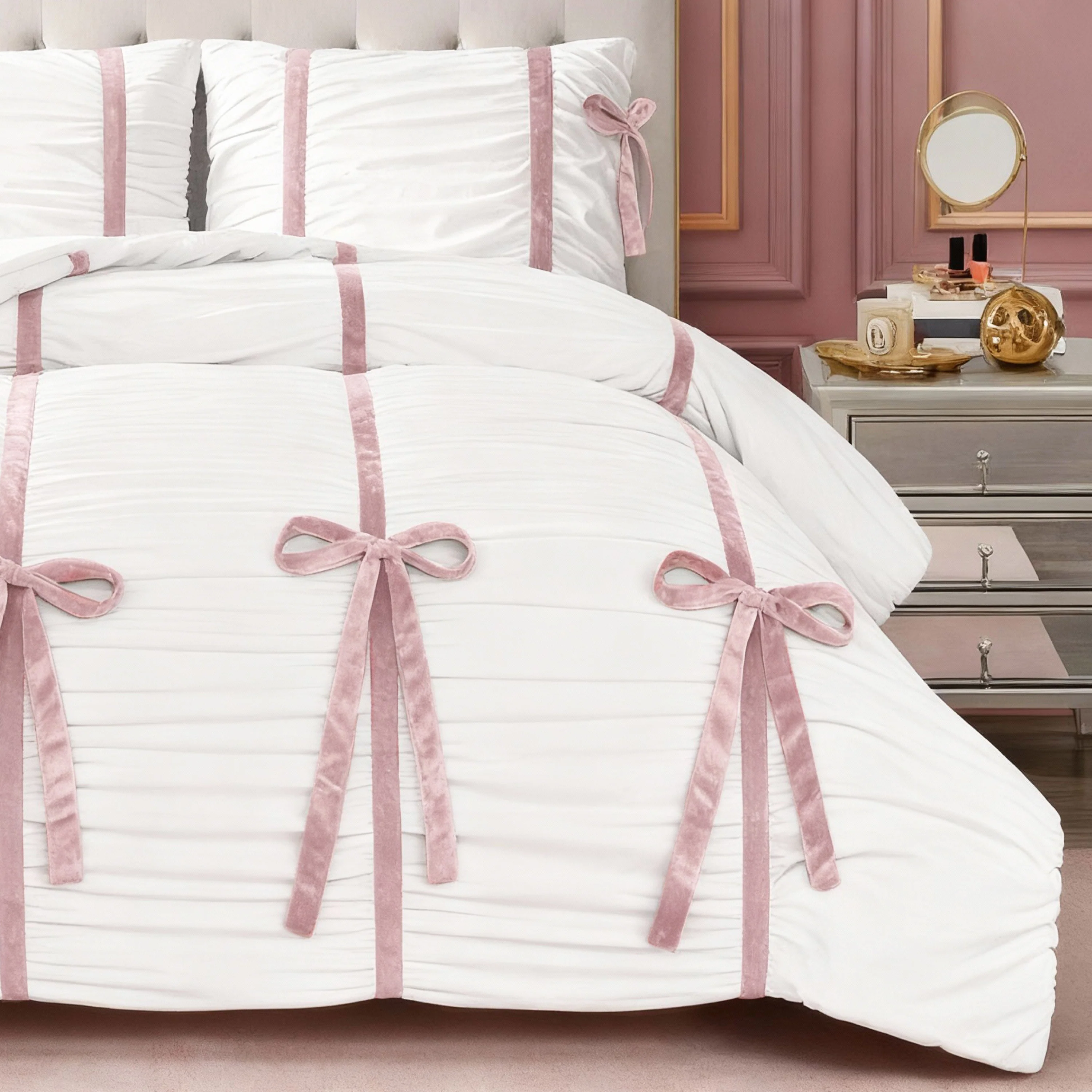 Image of Amelie Bows Ruched Comforter Set