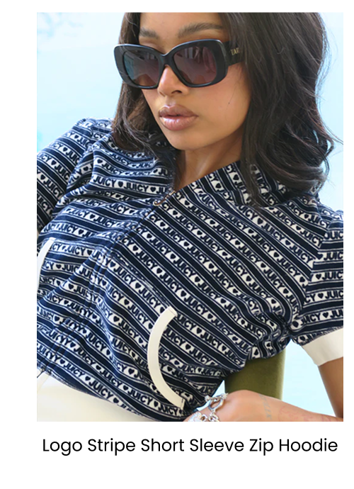 Logo Stripe Short Sleeve Zip Hoodie