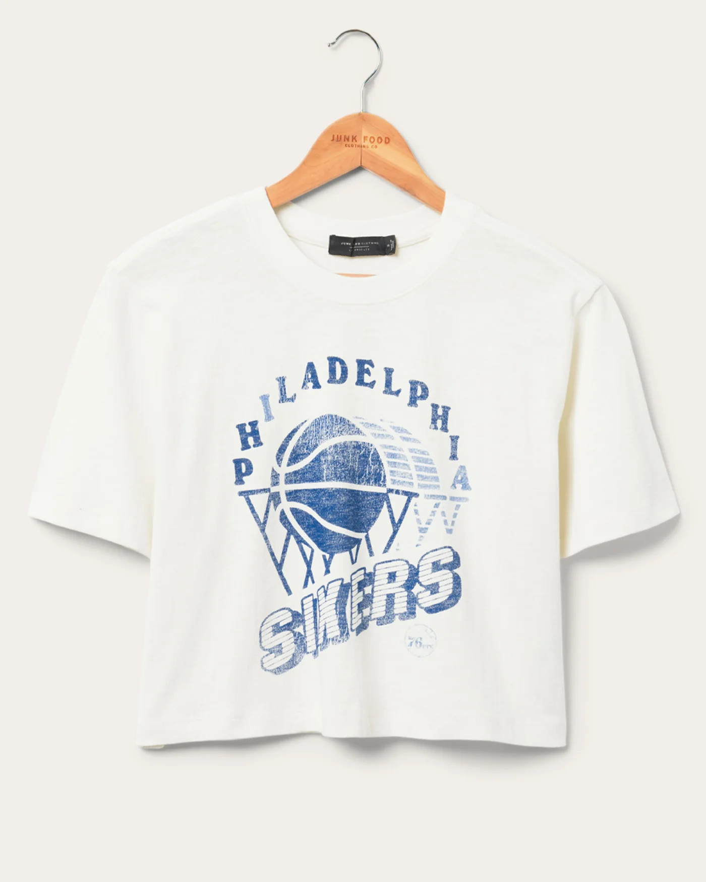 Image of Women's 76ers Short Sleeve Mock Neck Crop Tee