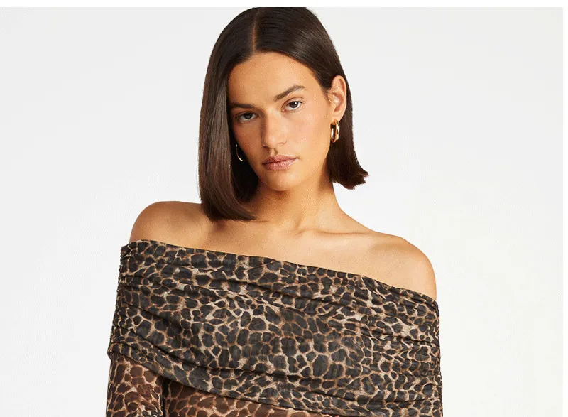 Mesh Off Shoulder Long Sleeve Top